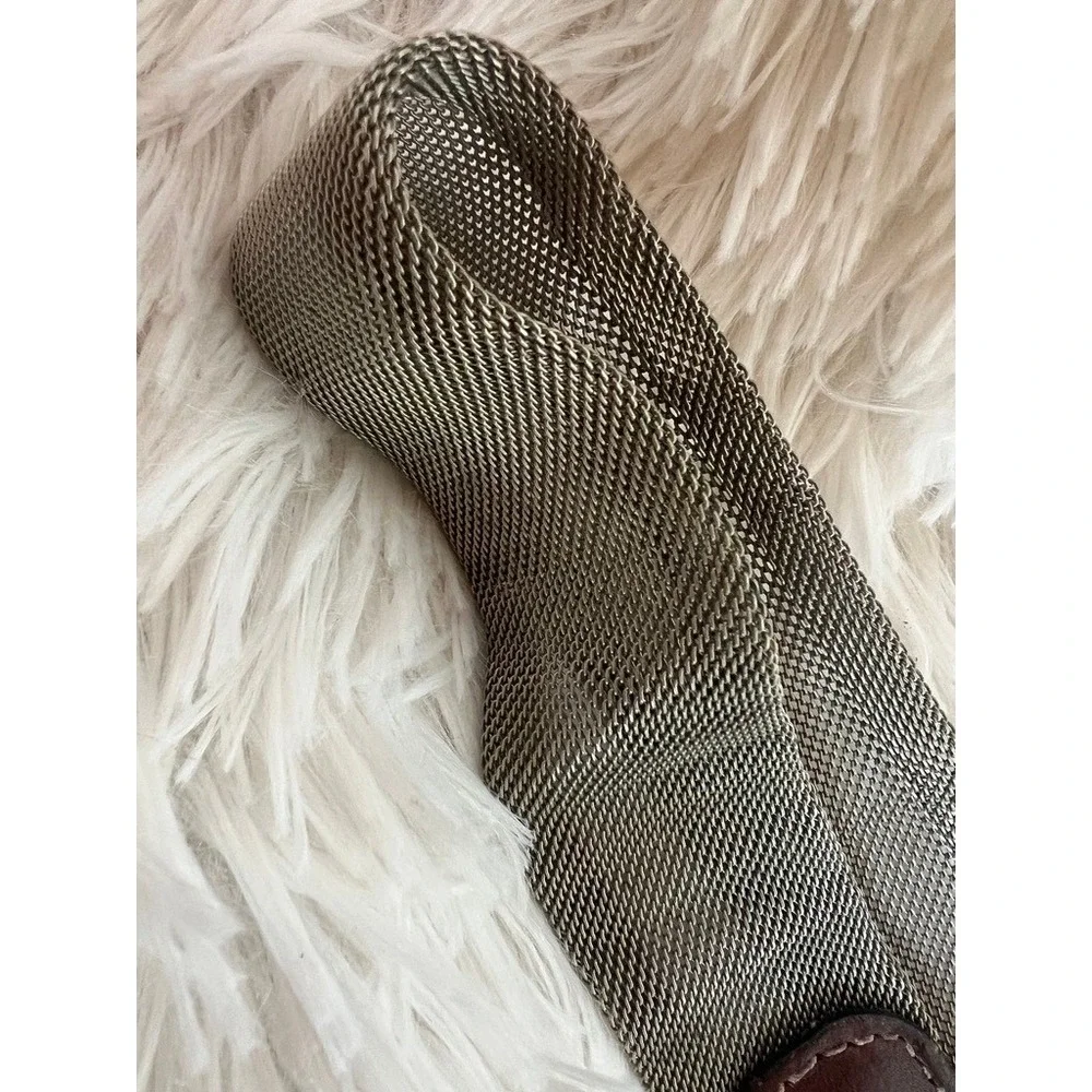 Ann Taylor Leather Mesh Belt M Brown Silver Retro Vintage 90s USA Metallic Y2K